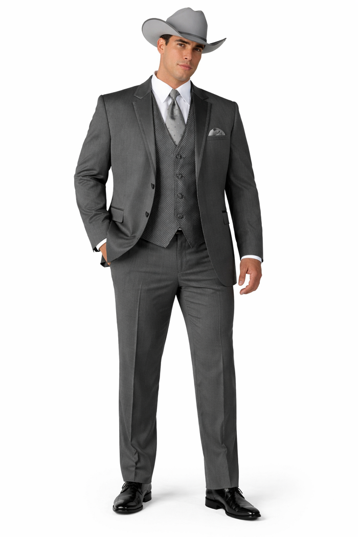 2 Button Trim Cowboy Tuxedo in Grey Cowboy Suit - Country Wedding Suits