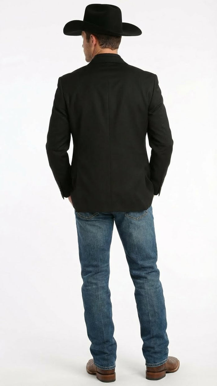 Mens Black Western Blazer Jacket, Classic Cowboy Style Sport Coat for Casual Formal Wear with Jeans