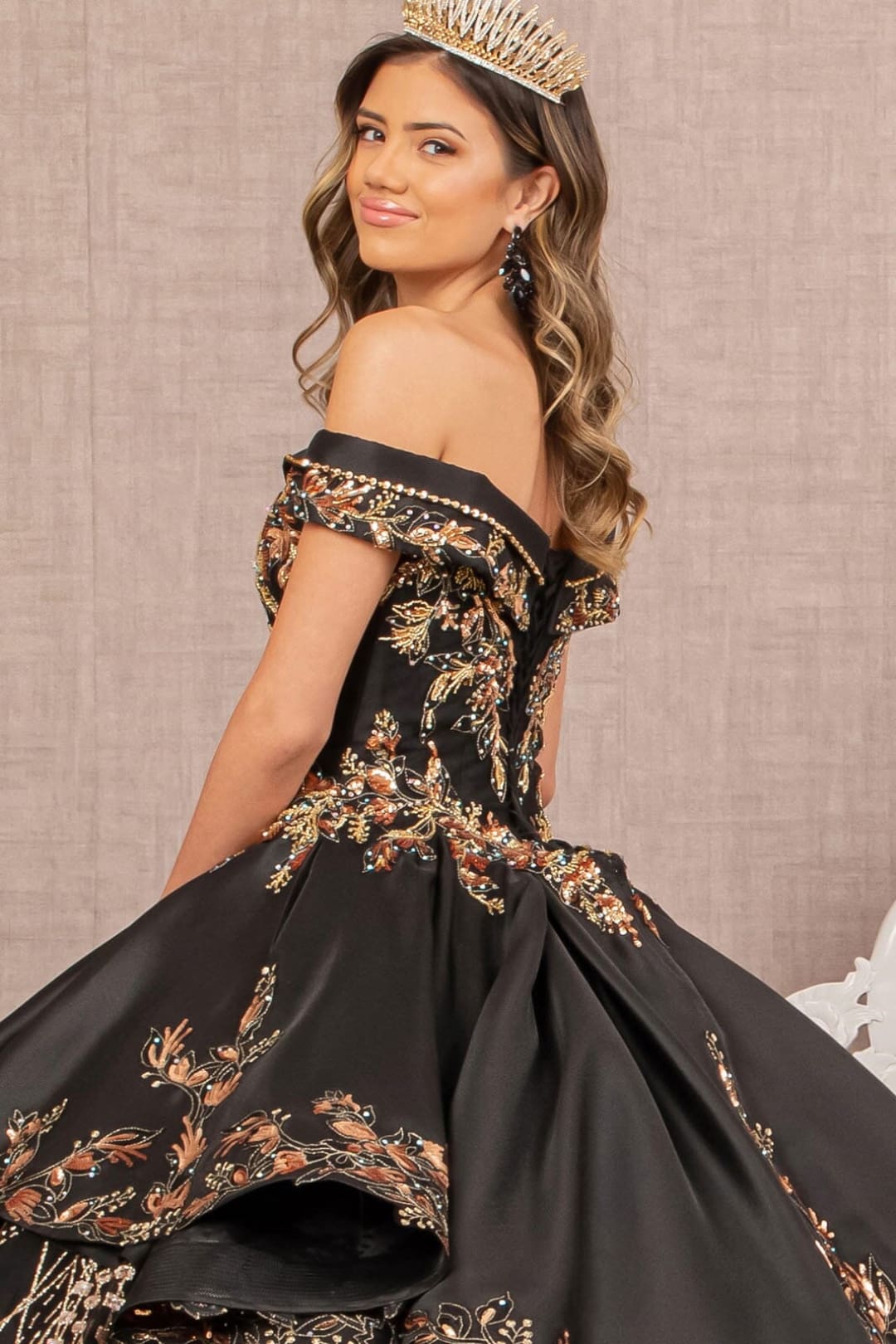 Off Shoulder 2-Piece Satin Gown by Elizabeth KGL3098