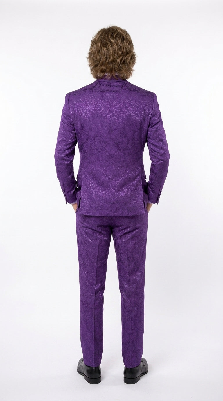 Men’s Purple Paisley 2-Piece Suit – 1970s Disco, Retro Rockabilly, Prom and Party Suit