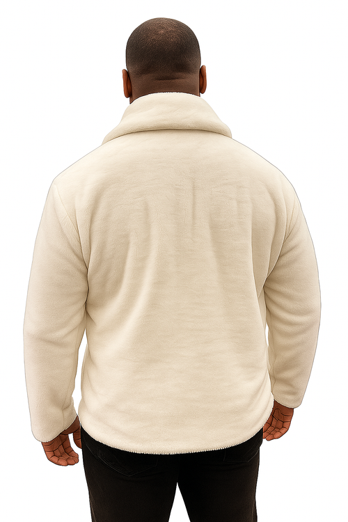 Men's White Fur Short Coat â€“ Single Breasted, Full Zip, Regular Fit