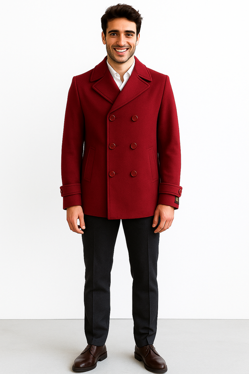 Men's Big & Tall Wool Peacoat – Classic Double Breasted Overcoat Style