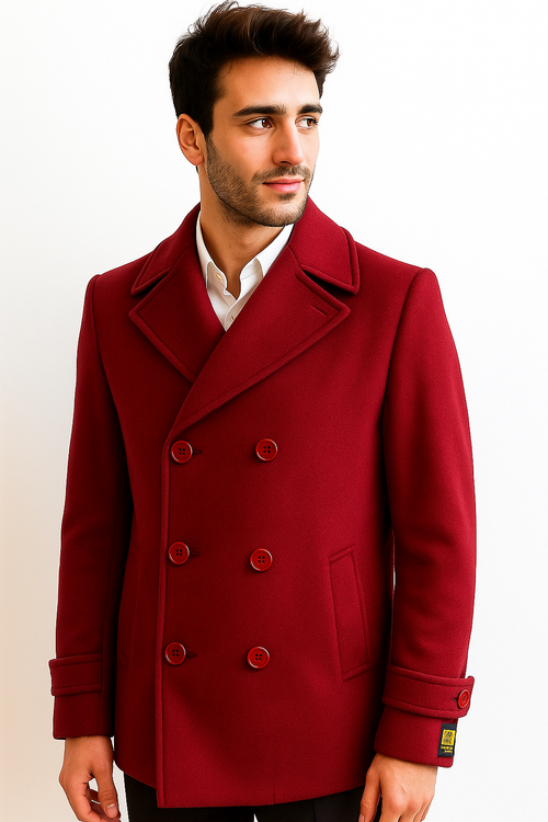 Men's Big & Tall Wool Peacoat – Classic Double Breasted Overcoat Style