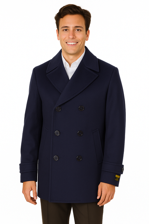 Big & Tall Men's Wool Peacoat – Classic Double Breasted Overcoat