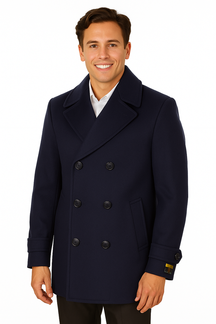 Big & Tall Men's Wool Peacoat â€“ Classic Double Breasted Overcoat