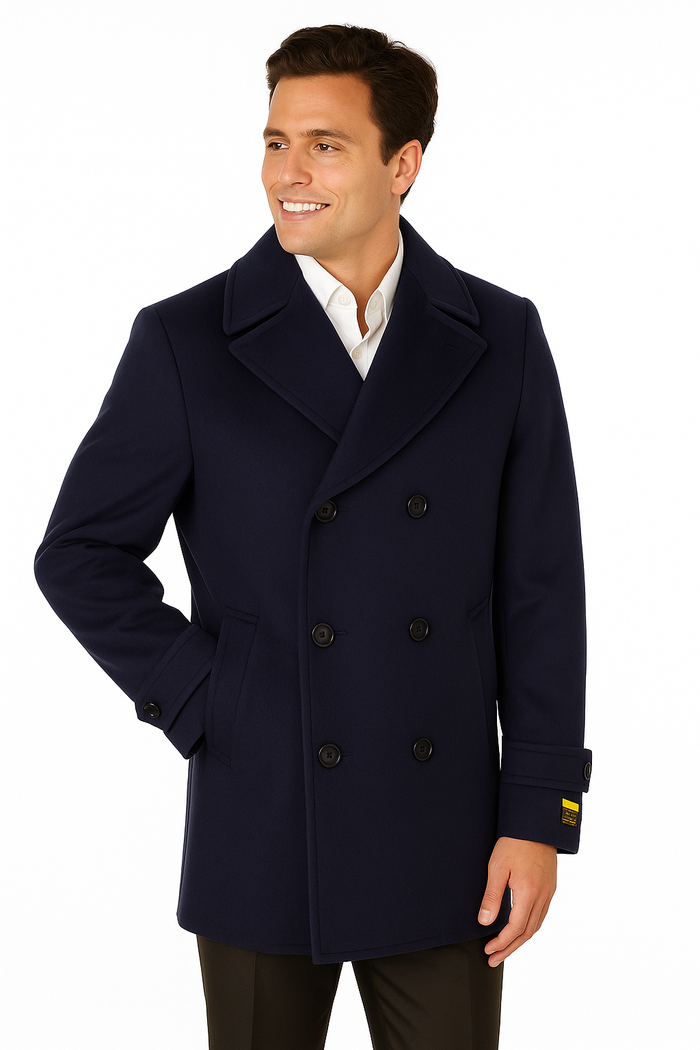 Big & Tall Men's Wool Peacoat â€“ Classic Double Breasted Overcoat