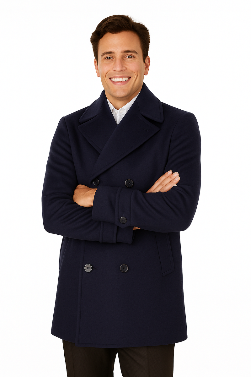 Big & Tall Men's Wool Peacoat â€“ Classic Double Breasted Overcoat