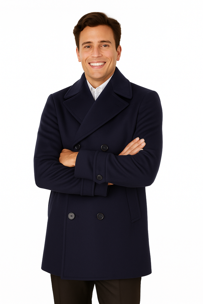Big & Tall Men's Wool Peacoat â€“ Classic Double Breasted Overcoat