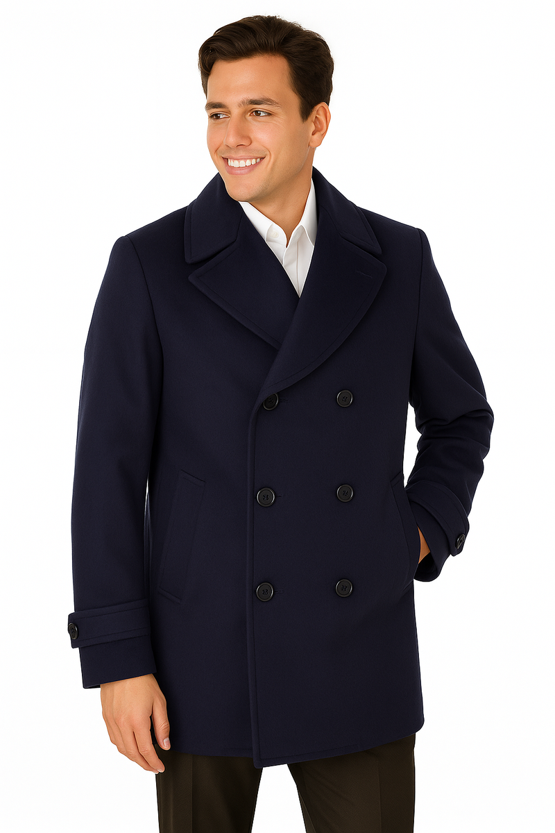 Big & Tall Men's Wool Peacoat â€“ Classic Double Breasted Overcoat