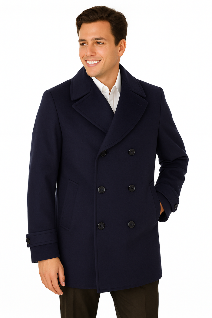 Big & Tall Men's Wool Peacoat â€“ Classic Double Breasted Overcoat