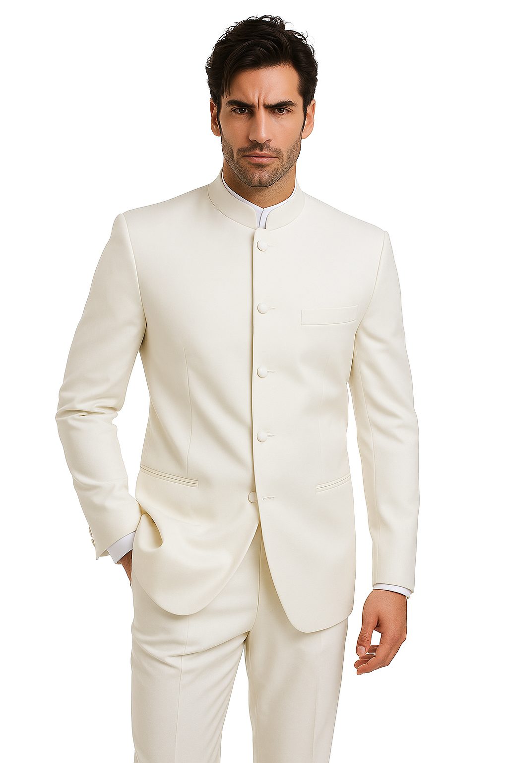 Mandarin Collar Tuxedo - Mandarin Tuxedo - No Collar Suit - Ivory Suit ...
