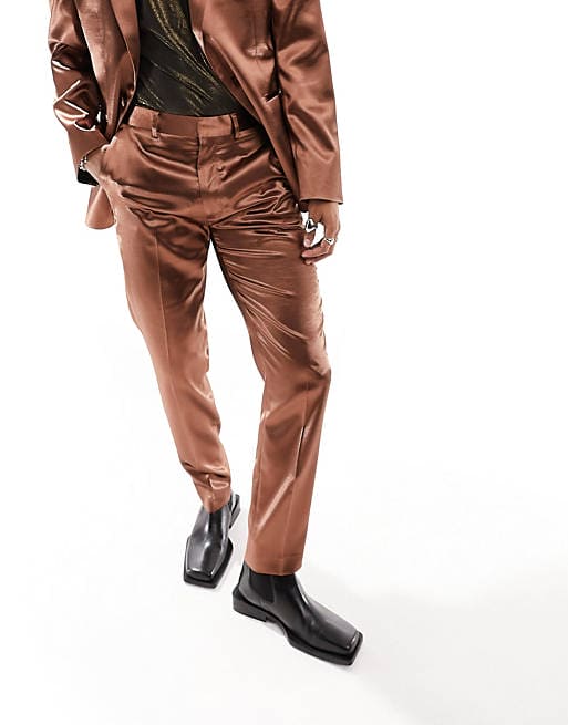 Mens Satin Suit -  Shiny Rust Copper Suit - Prom Suit