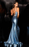 Jessica Angel JA2314 Deep V-Neck Spaghetti Strap Fitted Metallic Jersey Dress