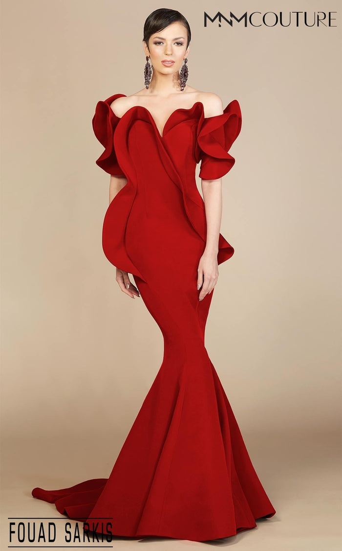 Fouad Sarkis 2328 Off-Shoulder Ruffled Sweetheart Mermaid Gown