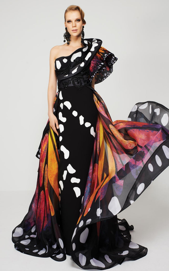 Fouad Sarkis 2381 One-Shoulder Butterfly-Inspired Evening Gown by MNM Couture
