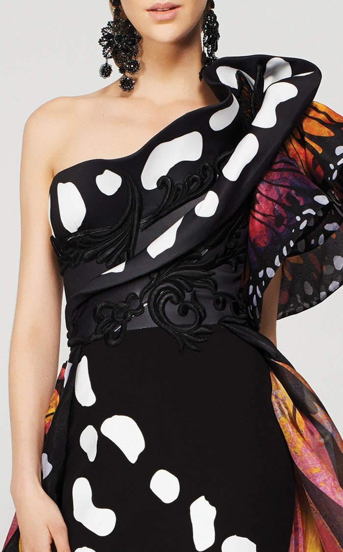 Fouad Sarkis 2381 One-Shoulder Butterfly-Inspired Evening Gown by MNM Couture