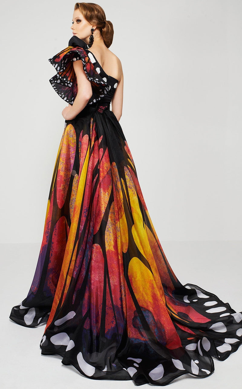 Fouad Sarkis 2381 One-Shoulder Butterfly-Inspired Evening Gown by MNM Couture
