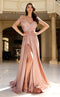 Jessica Angel JA2409 Off-Shoulder A-Line Ruched Train Slit Prom Jersey Dress