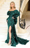 Jessica Angel JA2435 Off-Shoulder Fitted Open Back Train Sequin Velvet Dress