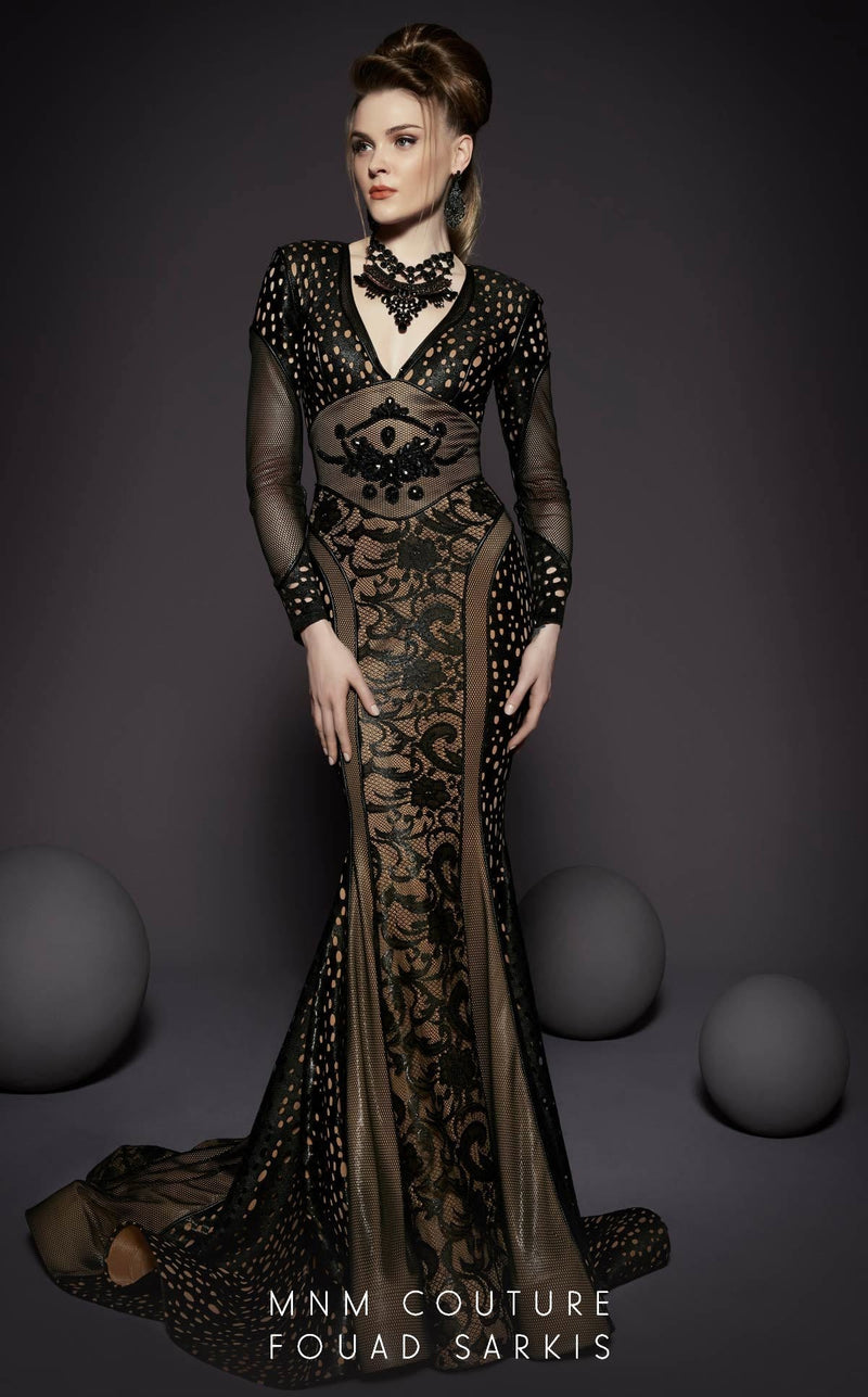 MNM Couture 2468 Black Lace Sheath Evening Gown - Size 4