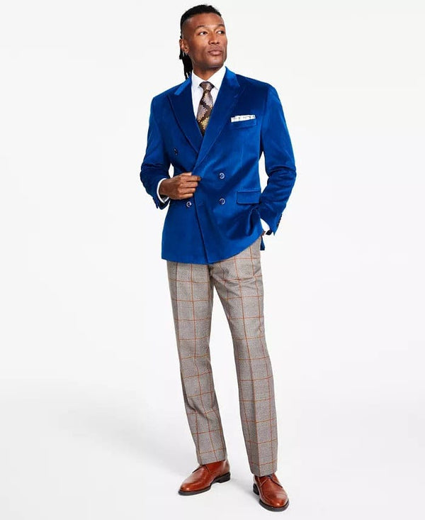 Mens Blazer Royal Blue Velvet Blazer  - Double breasted Blazer