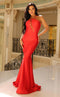 Jessica Angel JA2484 Halter Fitted Open Back Lace-Up Back Court Train Jersey Dress