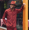 Cognac Tone-on-Tone Wave Texture Long Sleeve 2-Piece Walking Suit