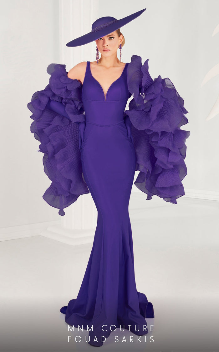 MNM Couture 2575 Red Trumpet Gown with Convertible Sleeves