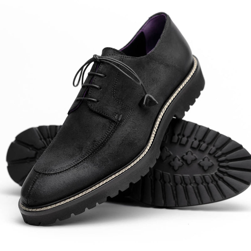 Zelli Campo Sueded Goatskin Lace-up Blucher Shoes in Black