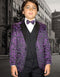 Boys Vested One Button Floral Pattern Tuxedo in Purple