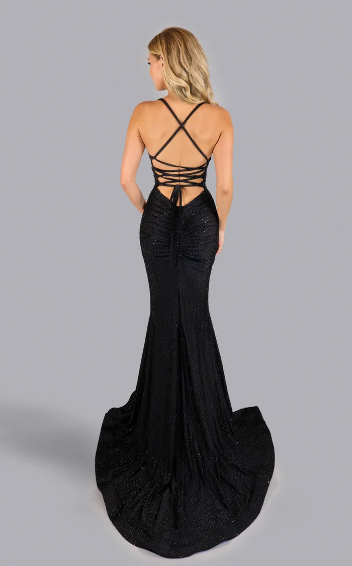 Jessica Angel JA2636 Spaghetti Strap Fitted High Slit Ruched Jersey Dress