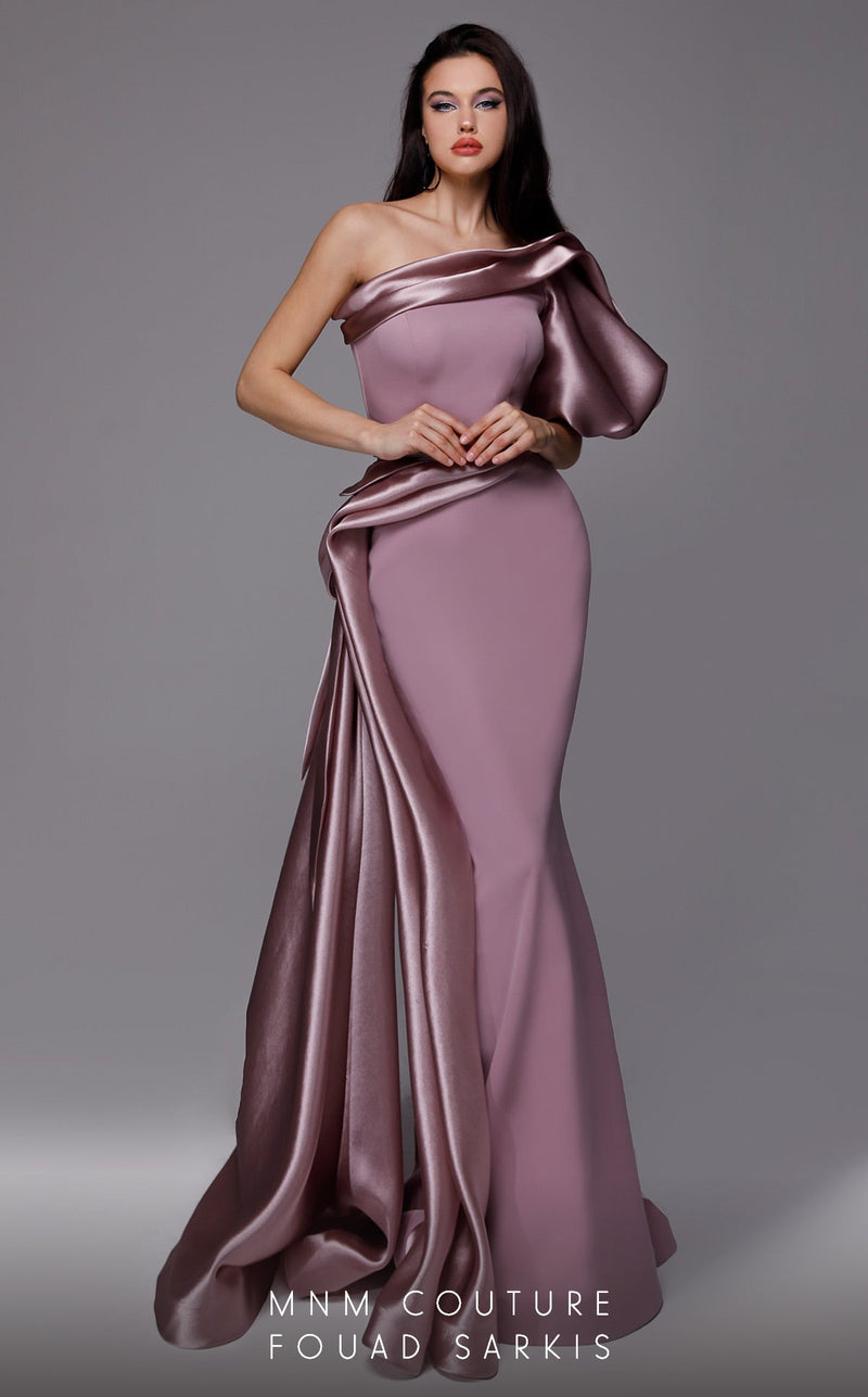 Fouad Sarkis 2722 One-Shoulder Satin Gown