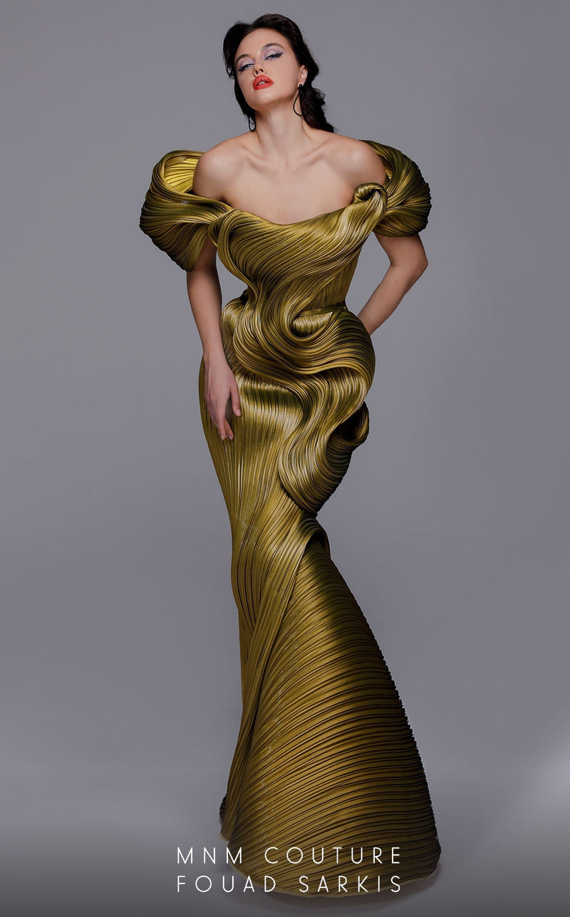 Fouad Sarkis 2730 Avant-Garde Sculpted Pleated Gown