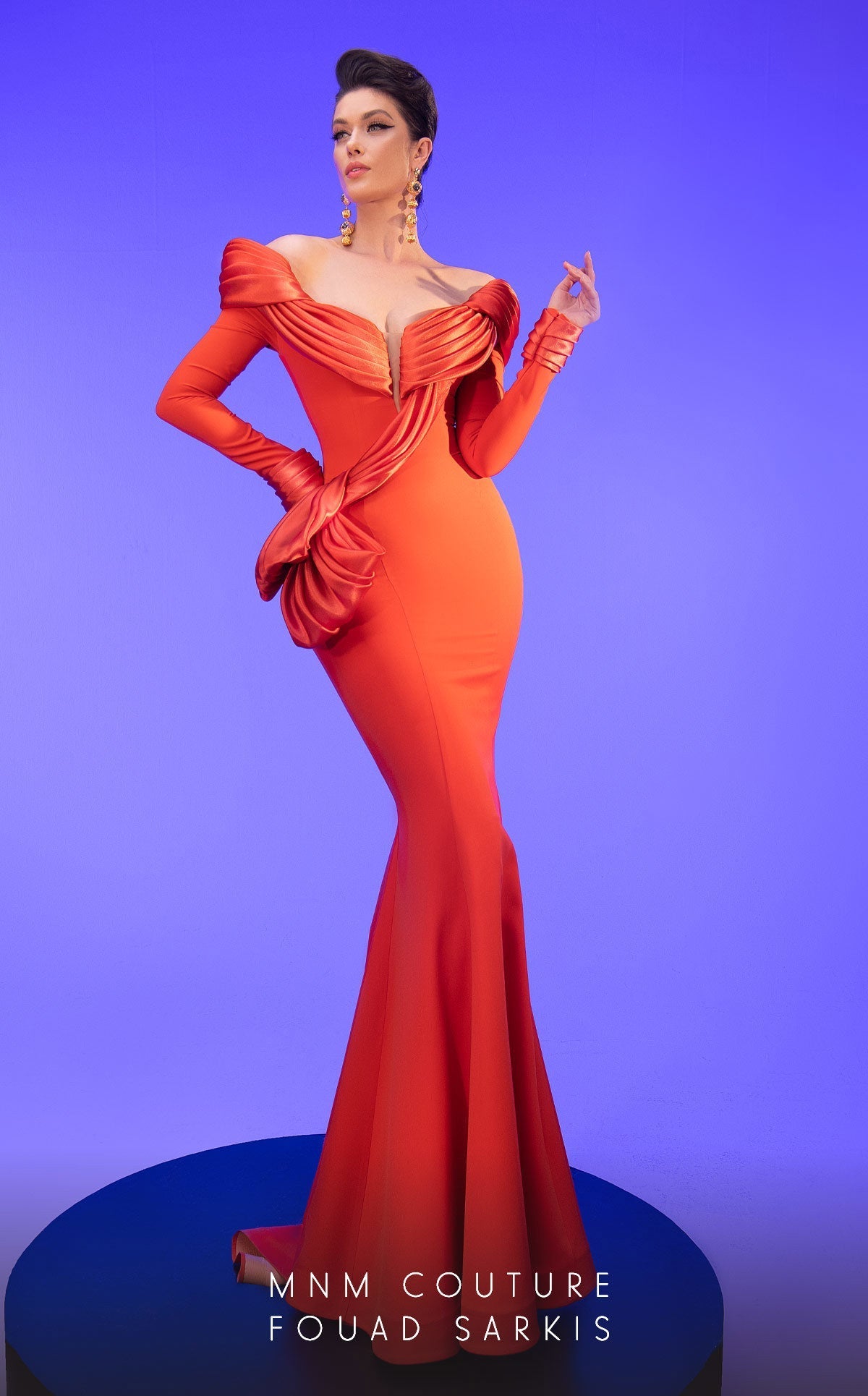 Fouad Sarkis 2791 Off-Shoulder Draped Mermaid Gown