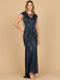 Lara 28858 - Beaded Fringe V-Neckline Dress with Cap Sleeves