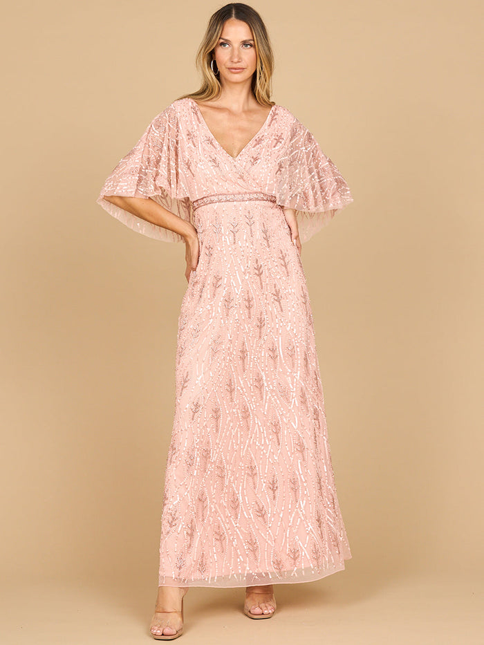 Beaded Gown with Cape Sleeves