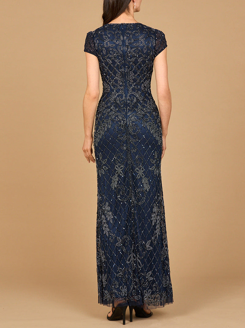 Lara 28865 Cap Sleeve Mother of the Bride Dress Mermaid Beaded Evening Gown