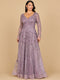 Lara 28878- Long Sleeve V-Neck Ombre Lace Gown