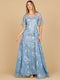 Lara 28880- Overskirt Lace Fitted V-Neck Gown with Cape Sleeves