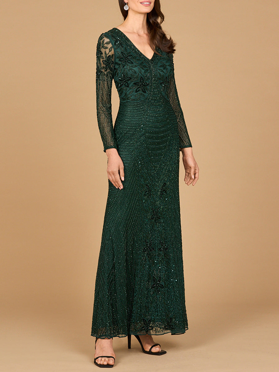 Lara 28888 Long Sleeve Beaded Maxi Mother of the Bride Gown