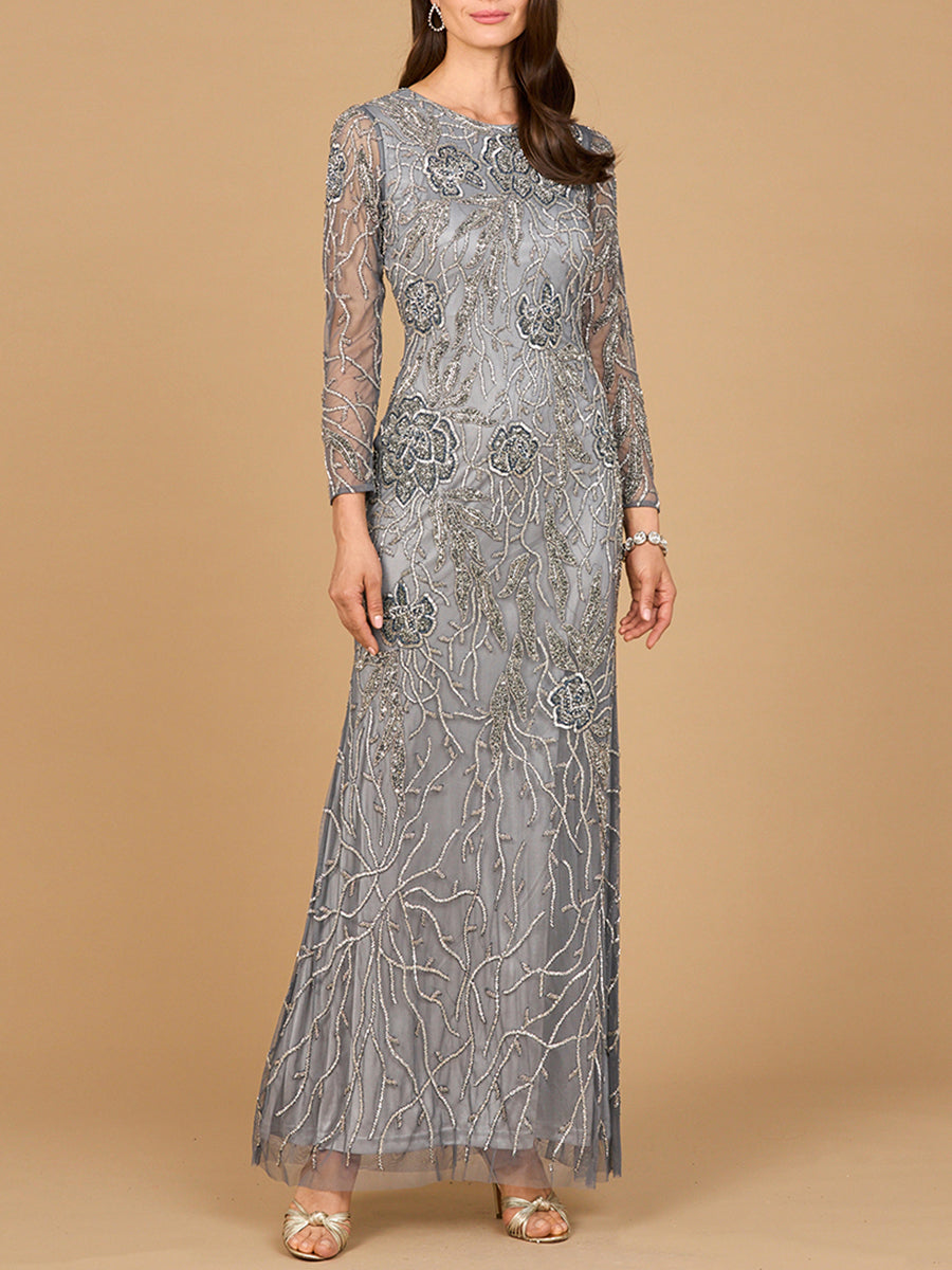 Lara 28889 High Neck Long Sleeve Beaded Mother of Bride Gown