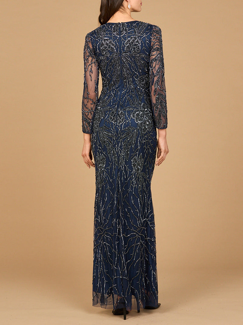 Lara 28889 High Neck Long Sleeve Beaded Mother of Bride Gown