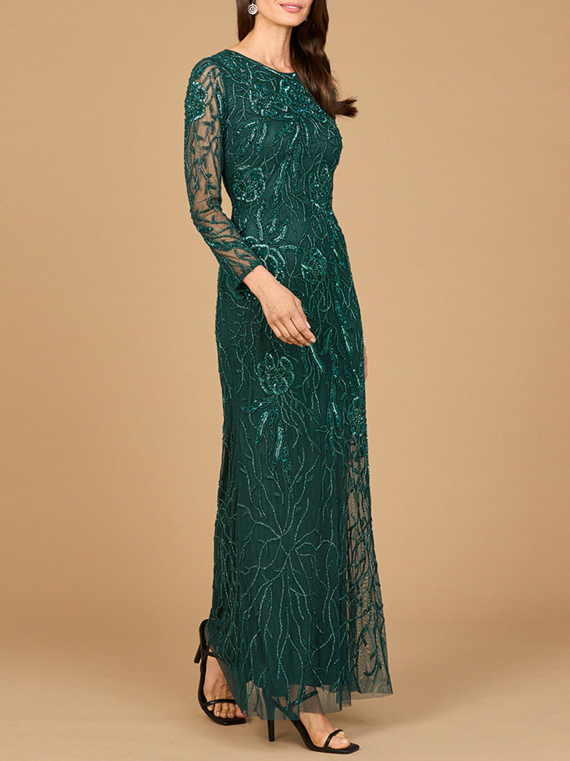 Lara 28889 High Neck Long Sleeve Beaded Mother of Bride Gown