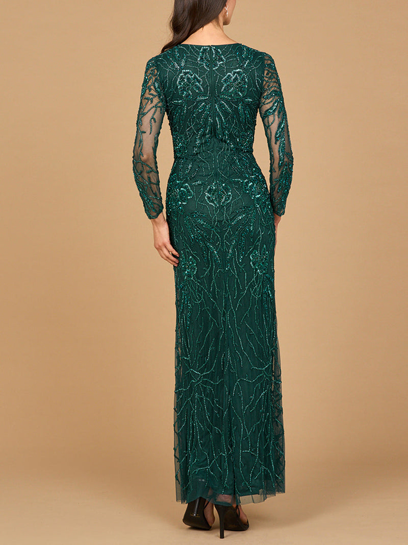 Lara 28889 High Neck Long Sleeve Beaded Mother of Bride Gown