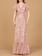 Elegant Beaded Gown with Flutter Sleeves