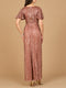 Fully Beaded Gown with Flutter Sleeves