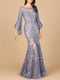 Illusion Neck, Long Bell Sleeve Gown
