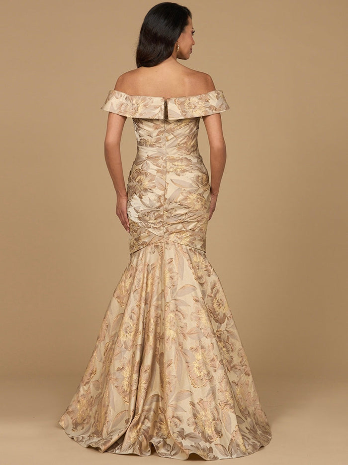 Lara 28920 Floral Print Mother of Groom Dress Off Shoulder Brocade Mermaid Evening Gown