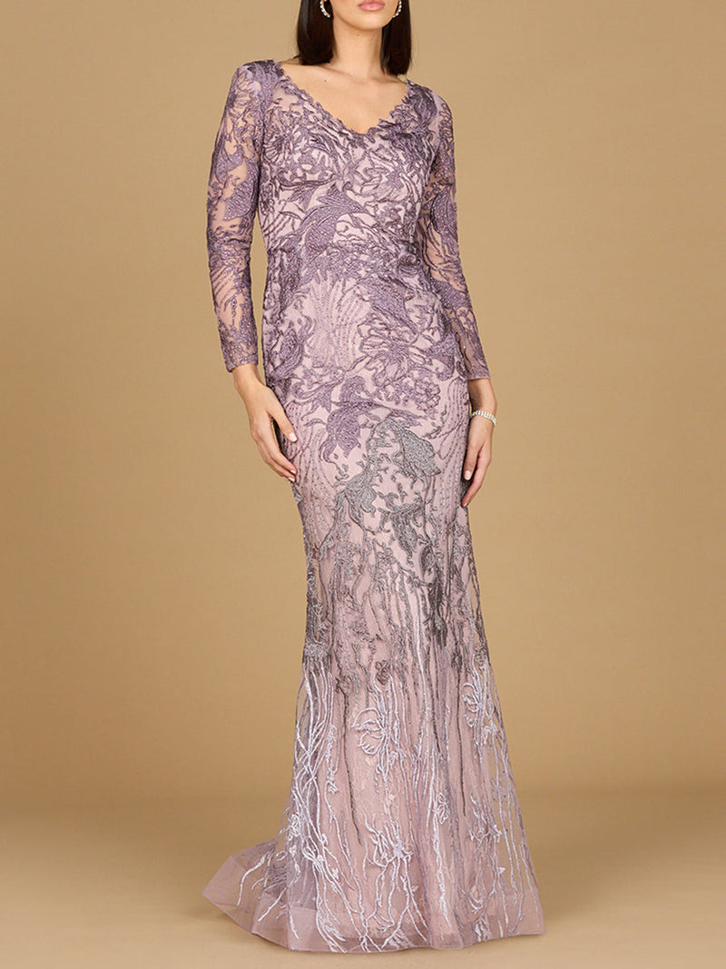 Long Sleeve V-Neck Mermaid Gown
