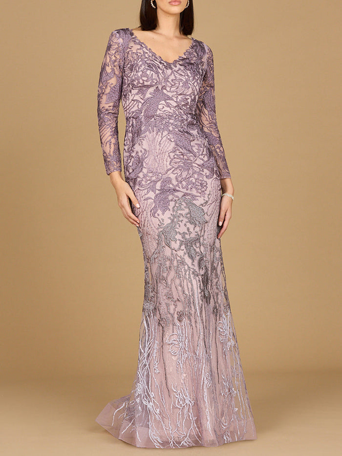 Long Sleeve V-Neck Mermaid Gown